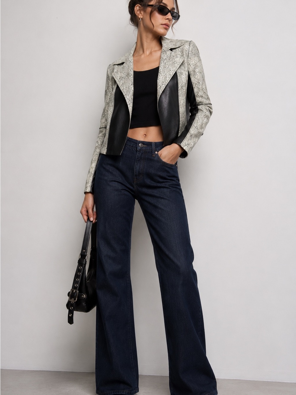 Bailey44 Reversible Cracked Leather Jacket Y2K Moto Cropped Calf Leather
